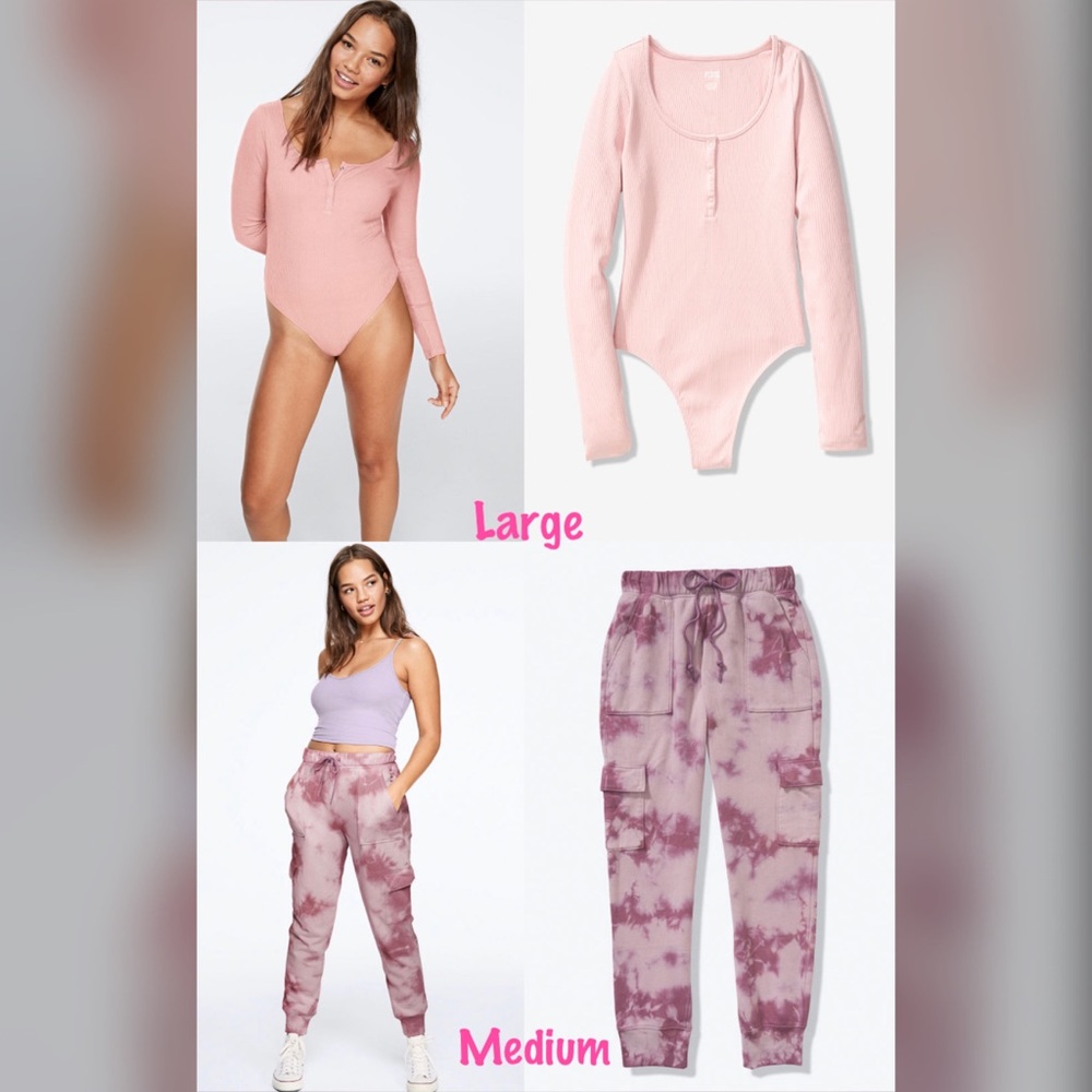 L/M PINK Long Sleeve Bodysuit & Cargo Joggers
